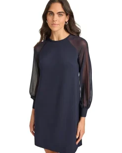 Women Calvin Klein Scuba Crepe Chiffon Sleeve Aline Dress