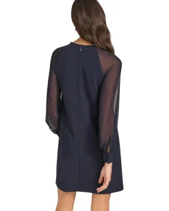 Women Calvin Klein Scuba Crepe Chiffon Sleeve Aline Dress