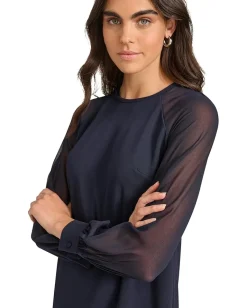Women Calvin Klein Scuba Crepe Chiffon Sleeve Aline Dress
