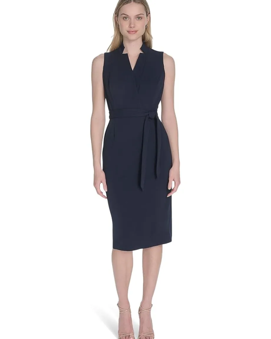 Women Calvin Klein Scuba Crepe Collar Self Tie