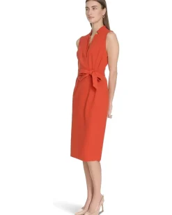 Calvin Klein Scuba Crepe Collar Self Tie Clay