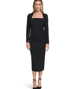 Women Calvin Klein Scuba Crepe Long Sleeve Midi Sheath