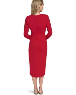 Women Calvin Klein Scuba Crepe Long Sleeve Midi Sheath
