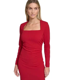 Women Calvin Klein Scuba Crepe Long Sleeve Midi Sheath