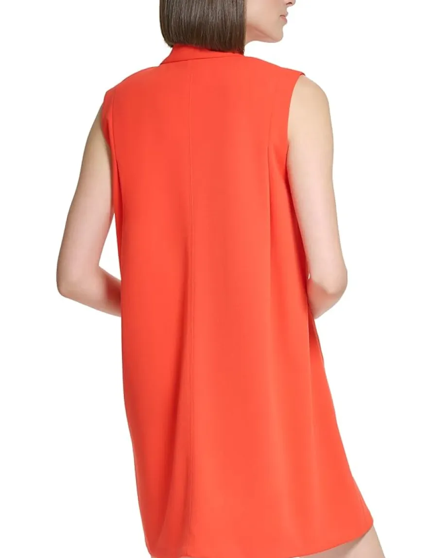 Calvin Klein Scuba Crepe Trapeze Dress with Neck Tie Flame Clearance