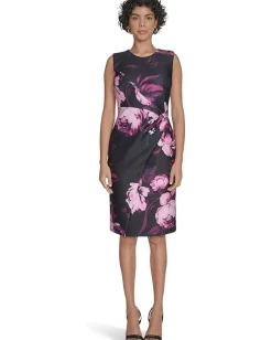 Calvin Klein Scuba Floral Sheath Magic Magenta Multi Hot