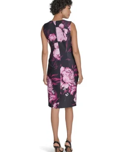 Calvin Klein Scuba Floral Sheath Magic Magenta Multi Hot