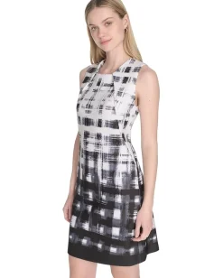 Calvin Klein Scuba Sleeveless Printed Sheath Black Multi Sale