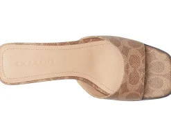 COACH Sculpted C Coated Canvas Block Heel Sandals Tan Sale