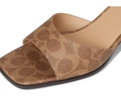 COACH Sculpted C Coated Canvas Block Heel Sandals Tan Sale