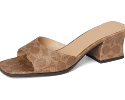 COACH Sculpted C Coated Canvas Block Heel Sandals Tan Sale