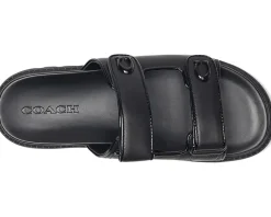 COACH Sculpted C Leather Double Band Sandals Black New