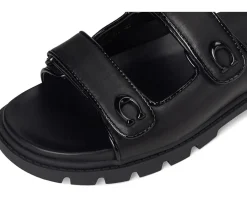 COACH Sculpted C Leather Double Band Sandals Black New
