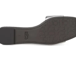 COACH Sculpted C Metallic Leather Flat Sandals Silver New