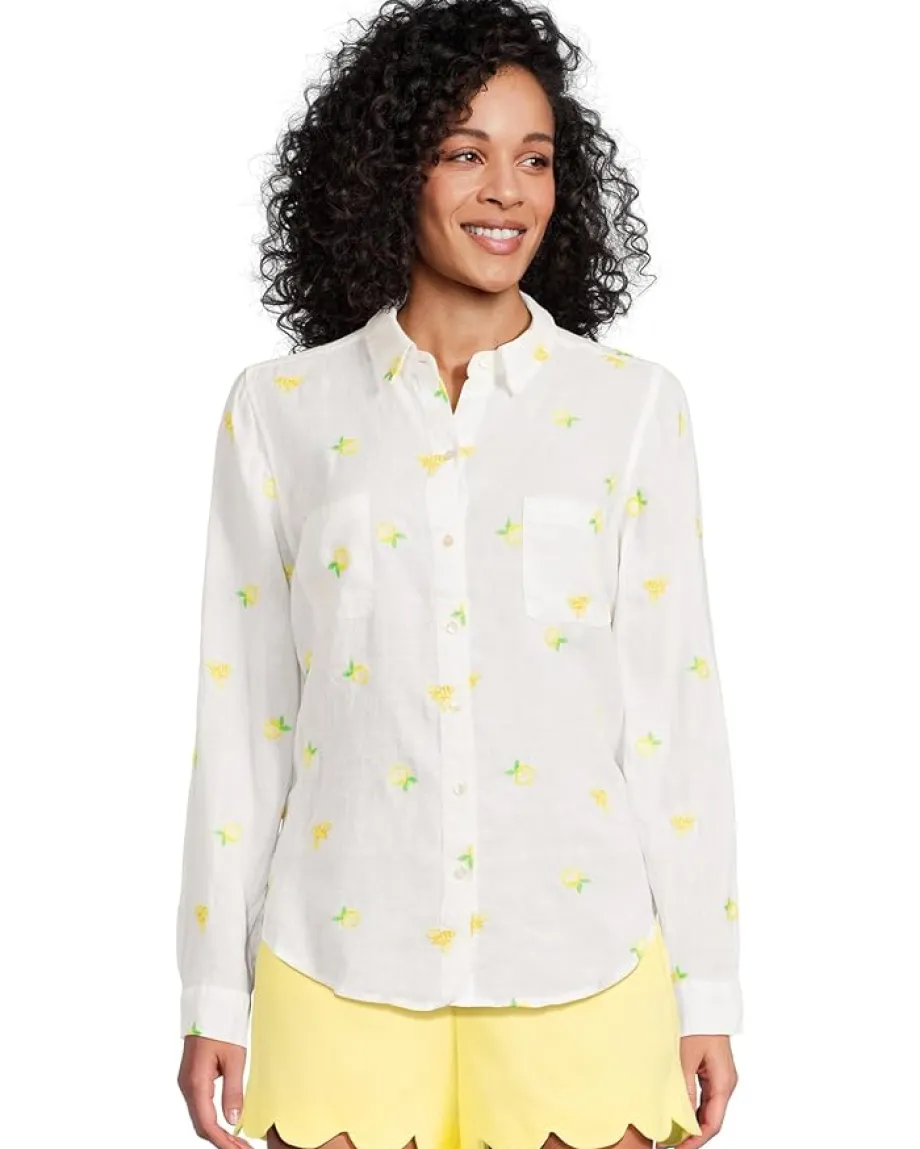 Lilly Pulitzer Sea View Button Down Honeycomb Lemon Bee Half Drop Hot