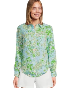 Lilly Pulitzer Sea View Button-Down Fresh Water Blue Sunbathers Bliss