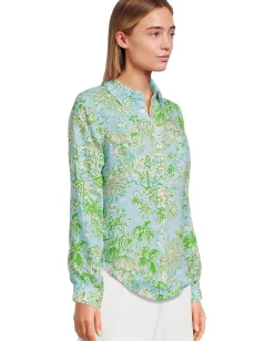 Lilly Pulitzer Sea View Button-Down Fresh Water Blue Sunbathers Bliss