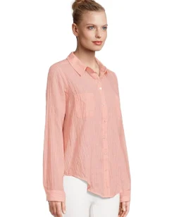 Lilly Pulitzer Sea View Button-Down Papaya X Conch Shell Pink Ltwt Oxford Shirting Stripe