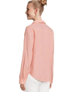 Lilly Pulitzer Sea View Button-Down Papaya X Conch Shell Pink Ltwt Oxford Shirting Stripe