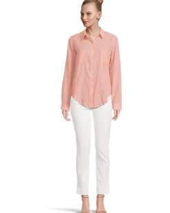 Lilly Pulitzer Sea View Button-Down Papaya X Conch Shell Pink Ltwt Oxford Shirting Stripe