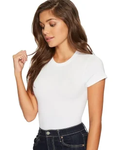 Yummie Seamless Short Sleeve Crew Neck Shaping Bodysuit White New