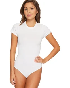 Yummie Seamless Short Sleeve Crew Neck Shaping Bodysuit White New
