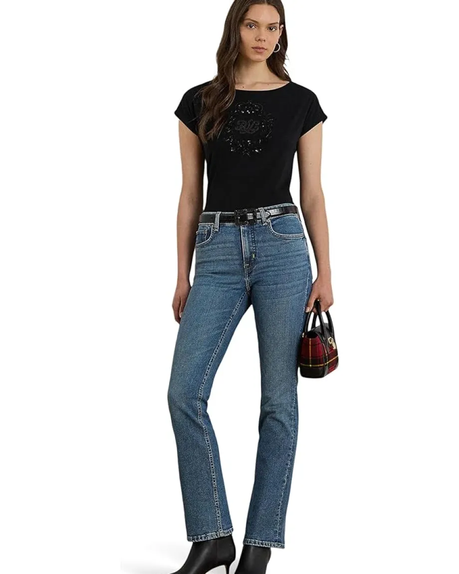 Lauren Ralph Lauren Sequined-Crest Cotton Jersey Tee Black Outlet