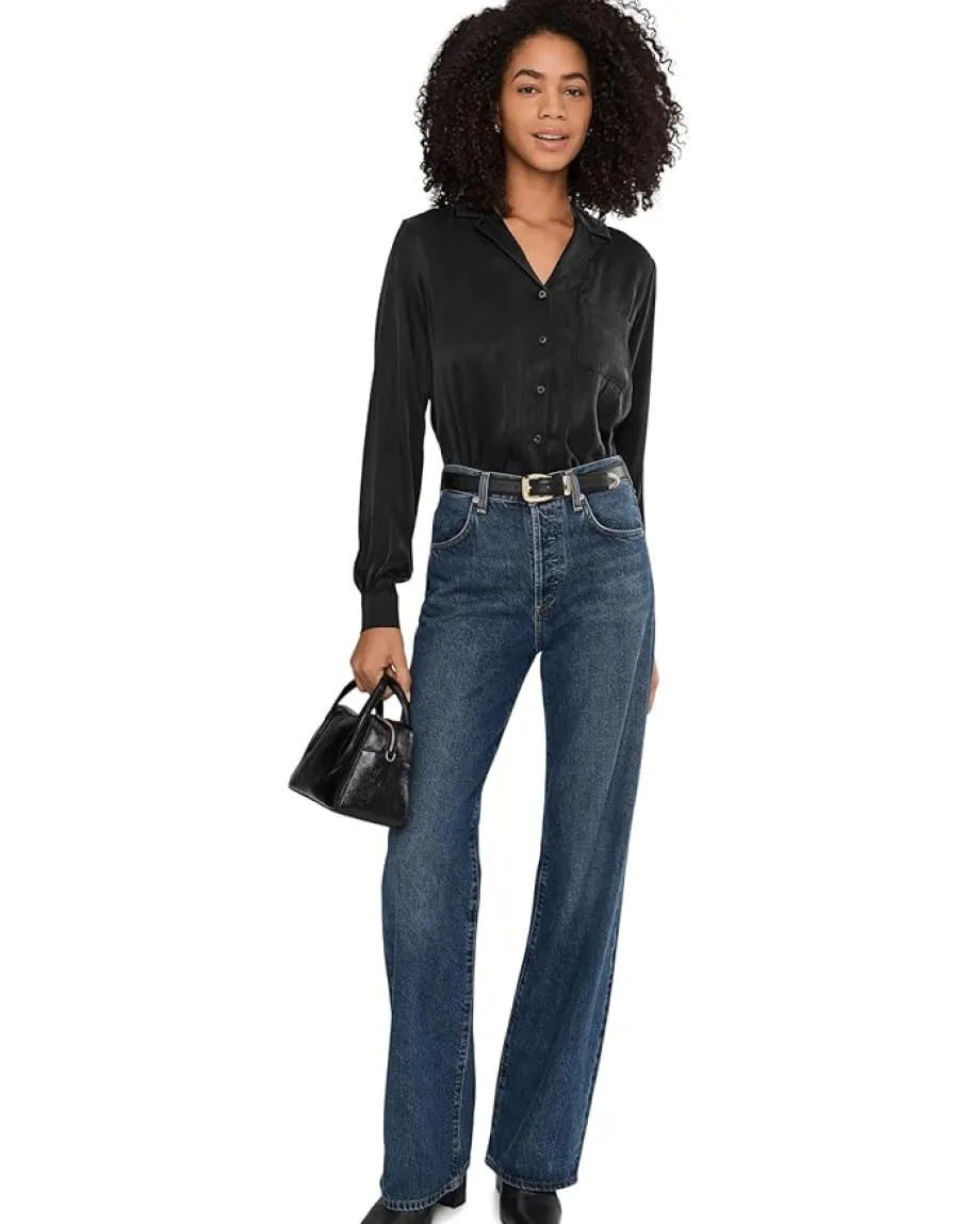 Splendid Serena Satin Button-Down Black Online