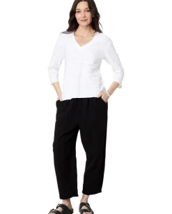 Mod-o-doc Shadow Stripe French Terry 3/4 Sleeve V-Neck Hi-Low Top White Online