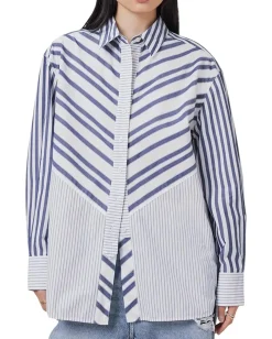AllSaints Shannon Stripe Shirt White/Blue Discount