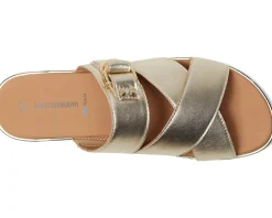 Johnston & Murphy Shayla Cross-Band Slide Gold Metallic New