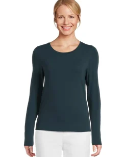 Eileen Fisher Sheer Knit Round Neck Slim Long Sleeve Tee Alpine
