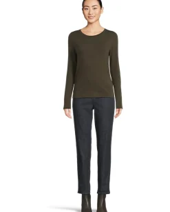 Eileen Fisher Sheer Knit Round Neck Slim Long Sleeve Tee Woodland Online