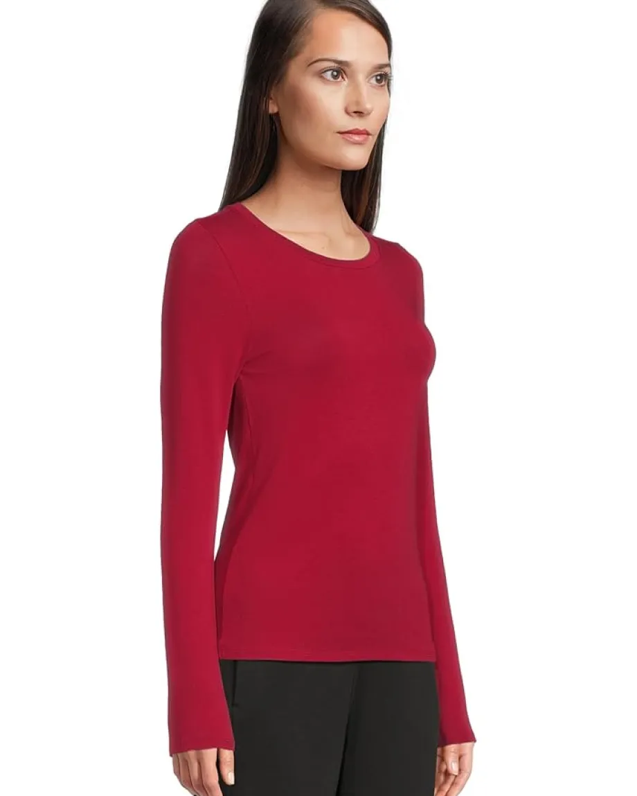 Eileen Fisher Sheer Knit Round Neck Slim Long Sleeve Tee Ruby Discount