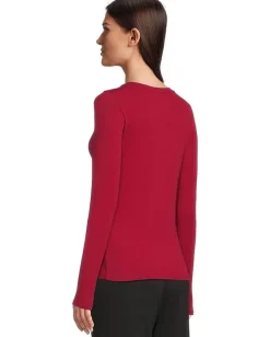 Eileen Fisher Sheer Knit Round Neck Slim Long Sleeve Tee Ruby Discount