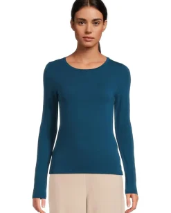 Women Eileen Fisher Sheer Knit Round Neck Slim Long Sleeve Tee