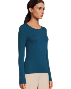 Women Eileen Fisher Sheer Knit Round Neck Slim Long Sleeve Tee