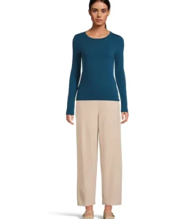 Women Eileen Fisher Sheer Knit Round Neck Slim Long Sleeve Tee