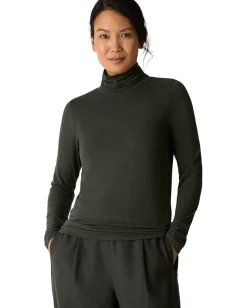 Eileen Fisher Sheer Knit Turtle Neck Top Woodland