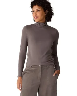 Eileen Fisher Sheer Knit Turtle Neck Top Rye Online