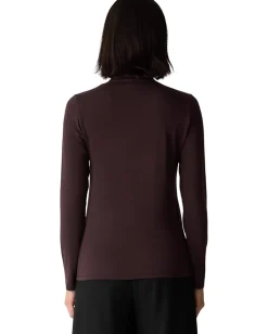 Eileen Fisher Sheer Knit Turtle Neck Top Wine Best