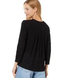 Michael Stars Shelby Ruched Shoulder 3/4 Sleeve Tee Black Clearance
