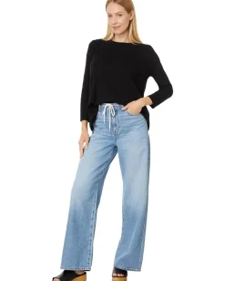 Michael Stars Shelby Ruched Shoulder 3/4 Sleeve Tee Black Clearance