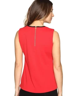 Calvin Klein Shell w/ Applique Knit Sleeveless Rouge Discount