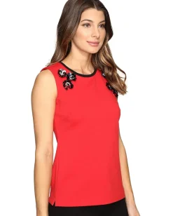 Calvin Klein Shell w/ Applique Knit Sleeveless Rouge Discount
