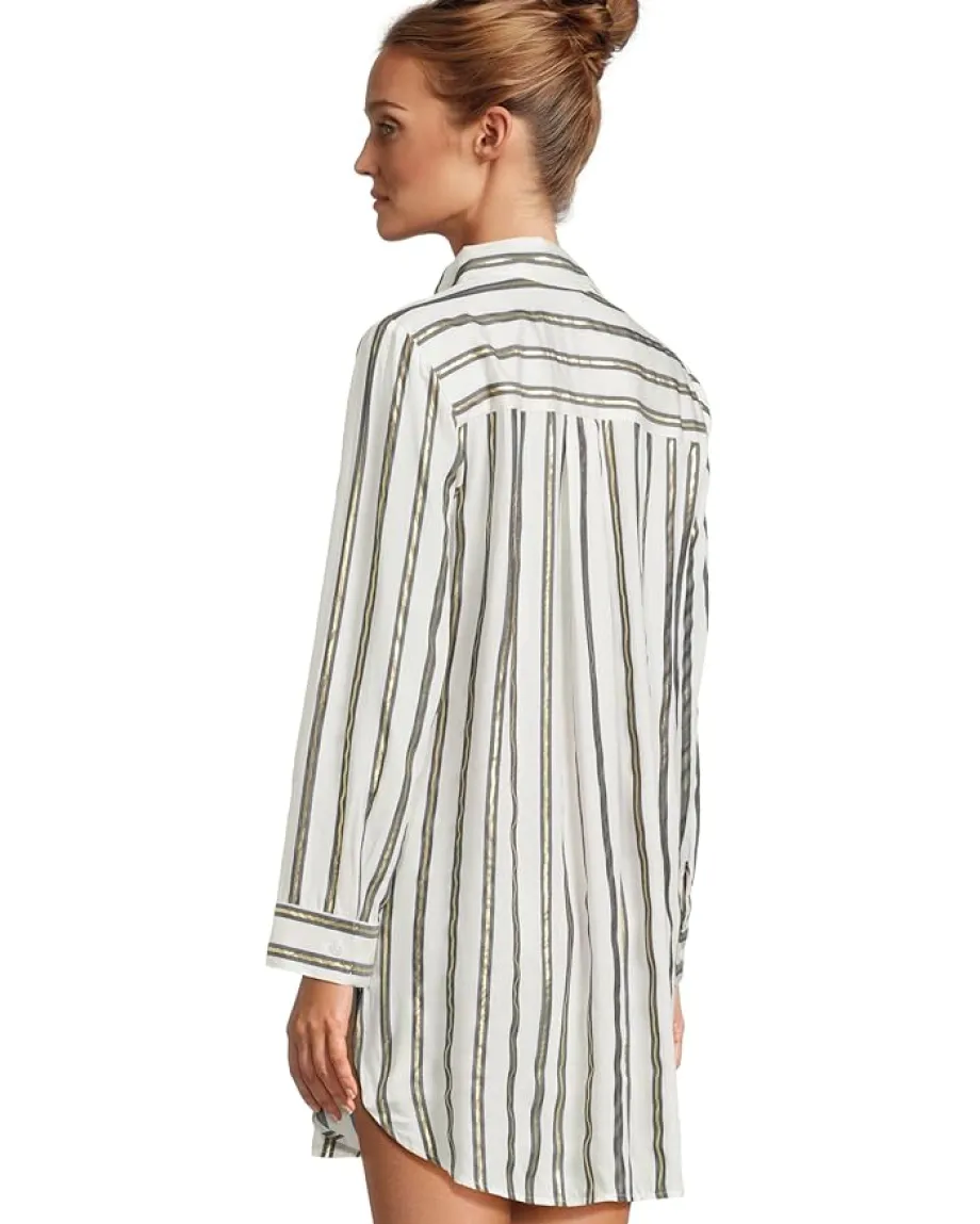 Tommy Bahama Shimmer Stripe Boyfriend Shirt Mare Navy Sale