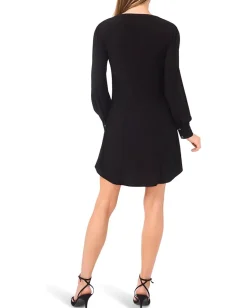 Women CeCe Shirred V-Neck Button Down Dress