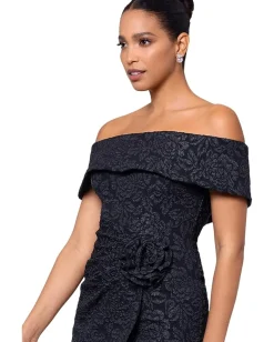 XSCAPE Short Brocade Off The Shoulder Flower Black Best