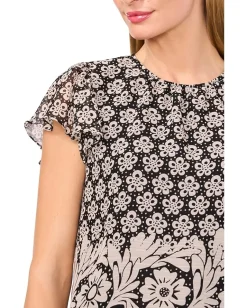 Women CeCe Short Flutter Sleeve Crew Neck Top