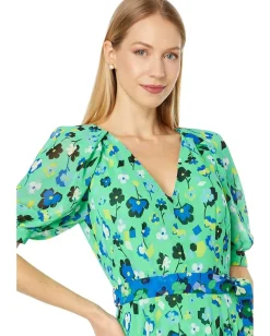 Maggy London Short Puff Sleeve with Belt At Waist and Pleated High-Low Skirt Mint Green/Green Hot